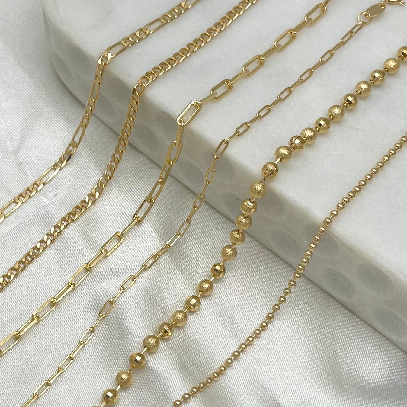 18k Gold Filled link chain bracelets, paperclip, Figaro, curb chain, beaded link