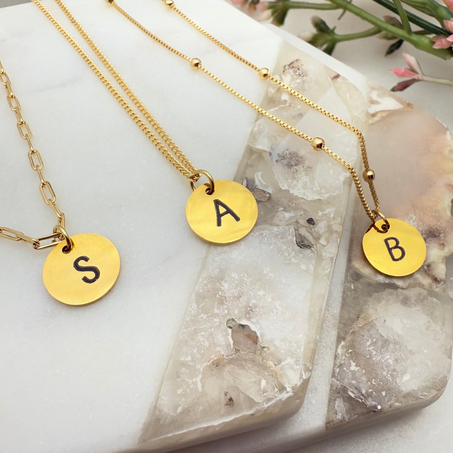 Front View to personalized engraved initial necklace