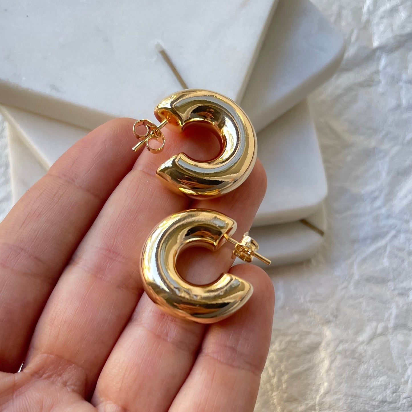 Thick Statement Hoop Earrings Gold