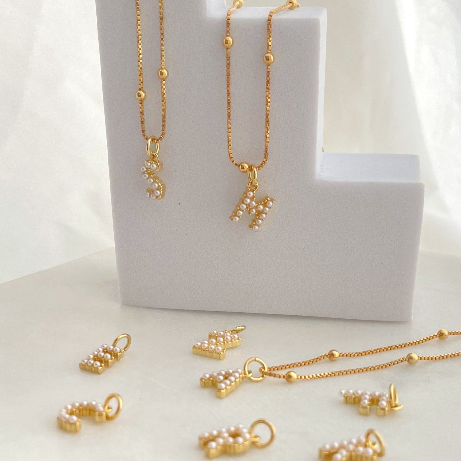 Pearl Initial Necklaces Goldfilled