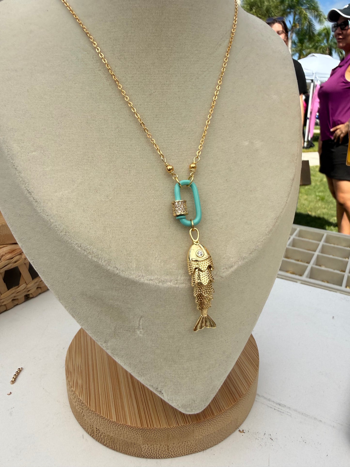 Fish Carabiner Necklace Gold Filled