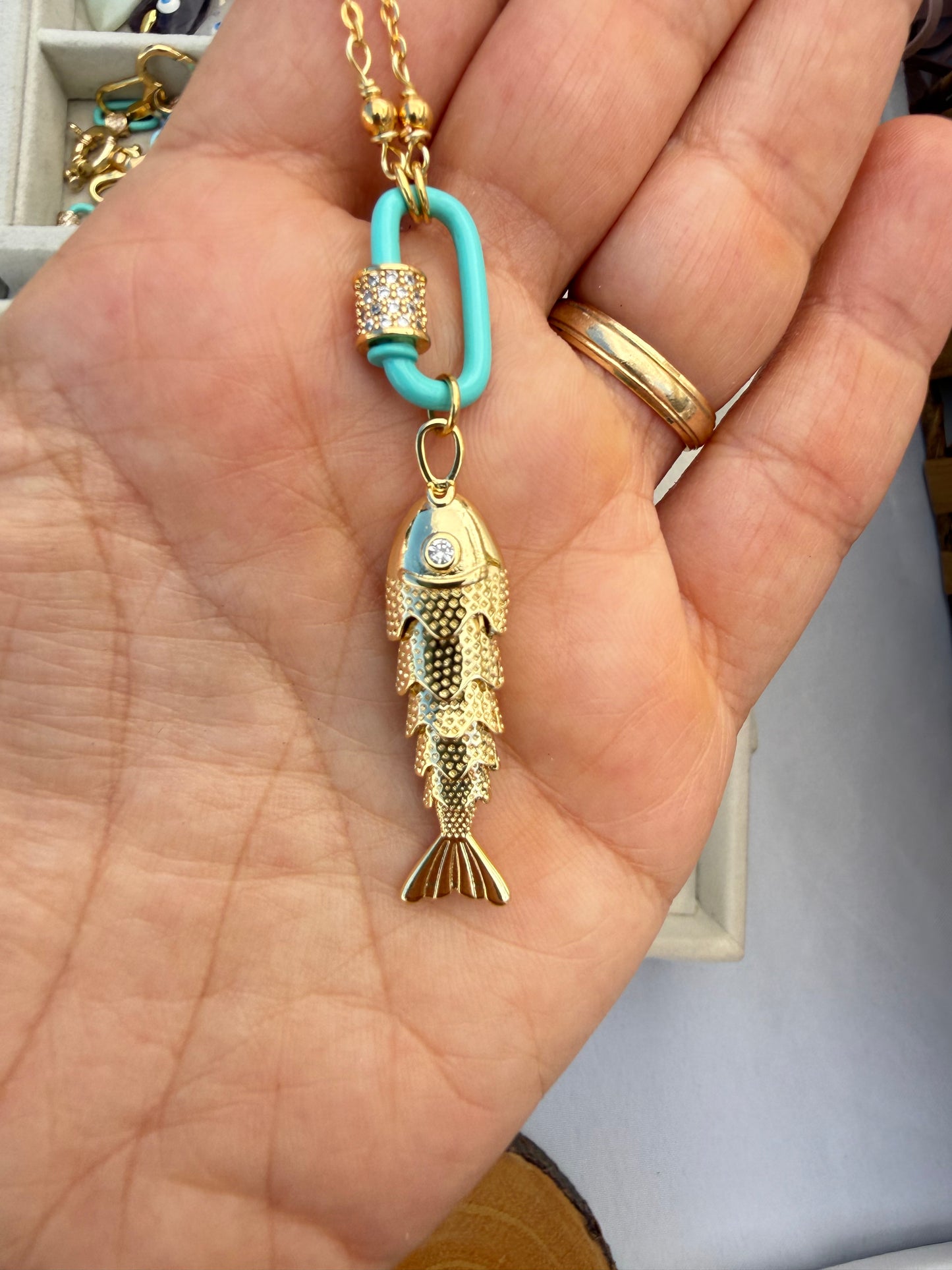 Fish Carabiner Necklace Gold Filled