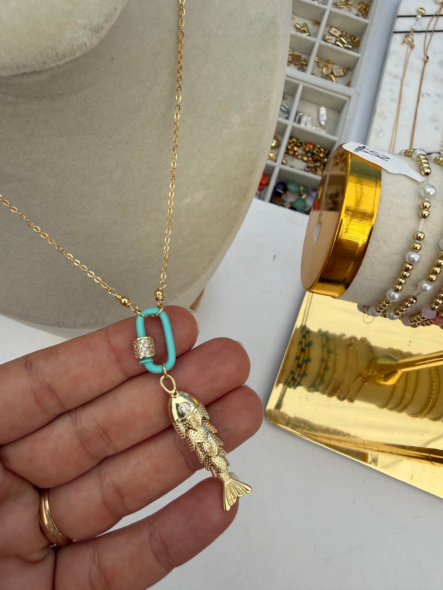 Fish Carabiner Necklace Gold Filled
