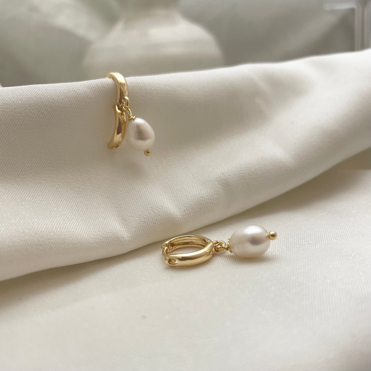 Pearl Dangle Hoop Earrings