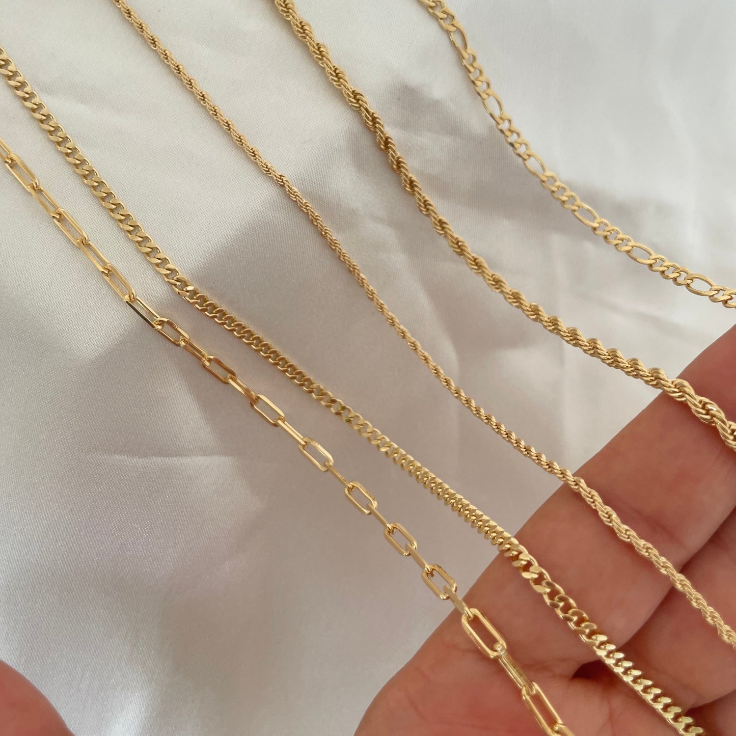 18k Gold filled Layered Necklace. Paperclip, Curb Chain, Rope, and Figaro.