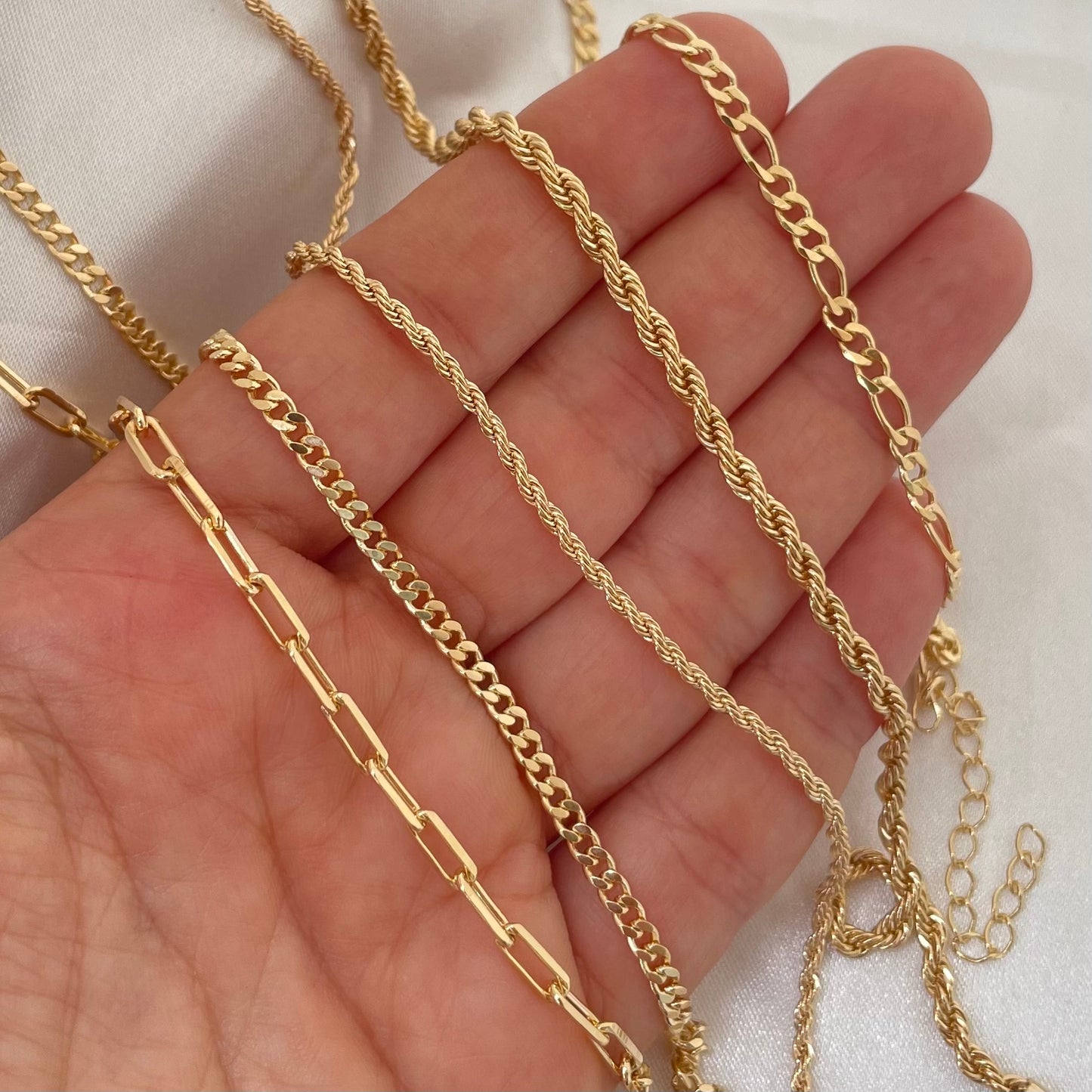 18k Gold filled Layered Necklace. Paperclip, Curb Chain, Rope, and Figaro.