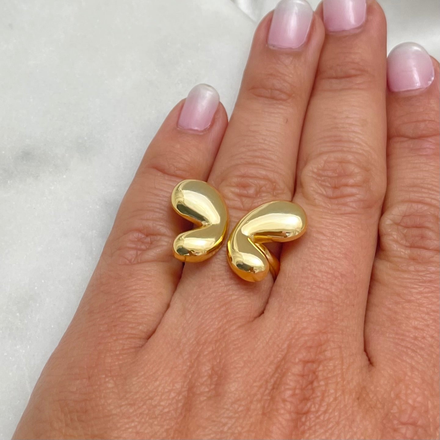 Chunky Butterfly Ring in stainless steel color steel and gold plated