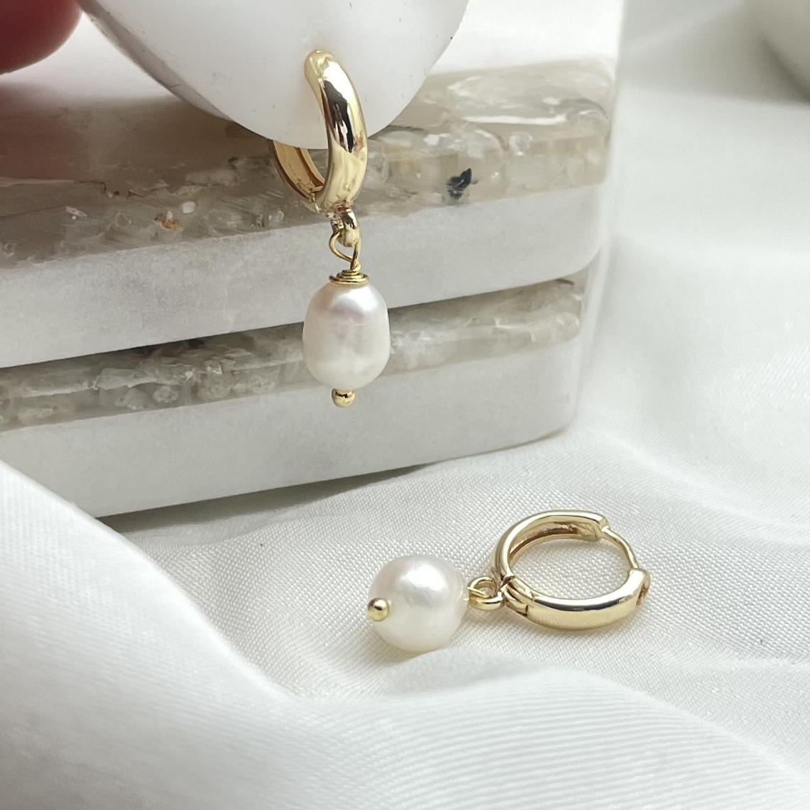 Pearl Dangle Hoop Earrings