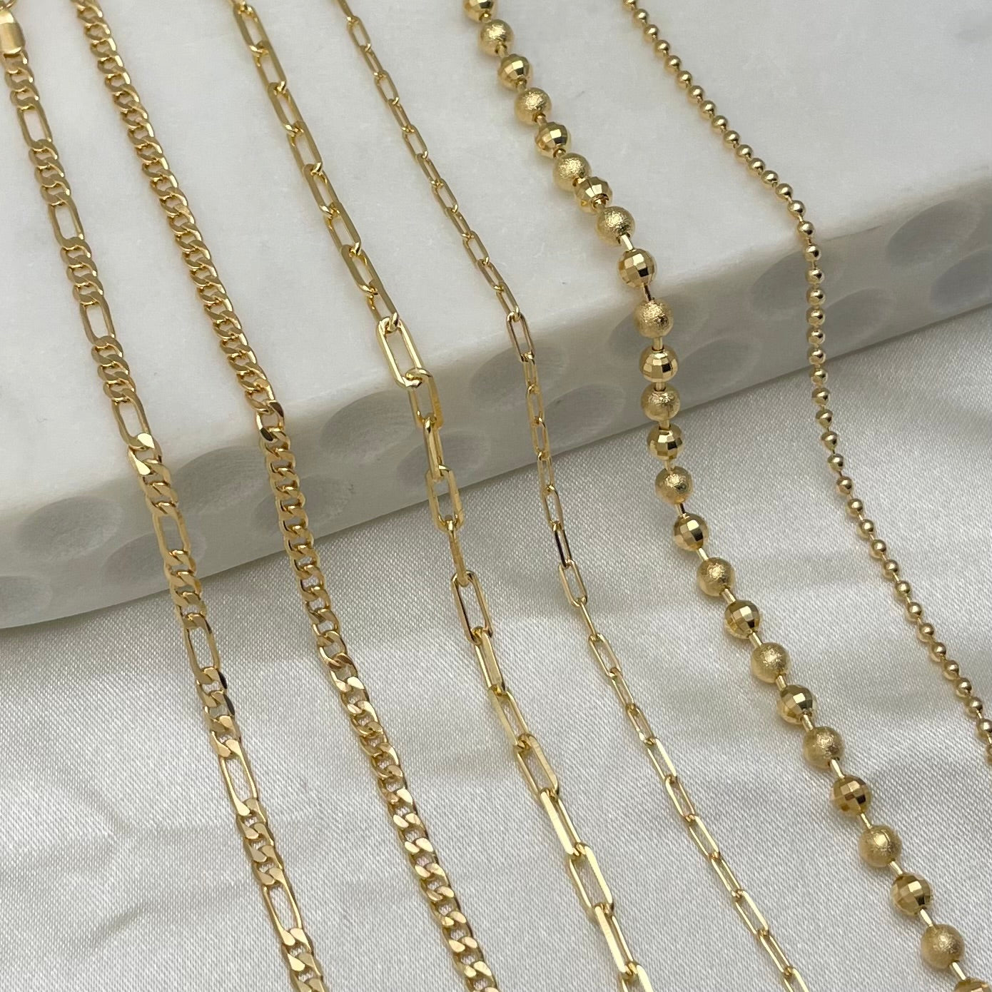 18k Gold Filled link chain bracelets, paperclip, Figaro, curb chain, beaded link 