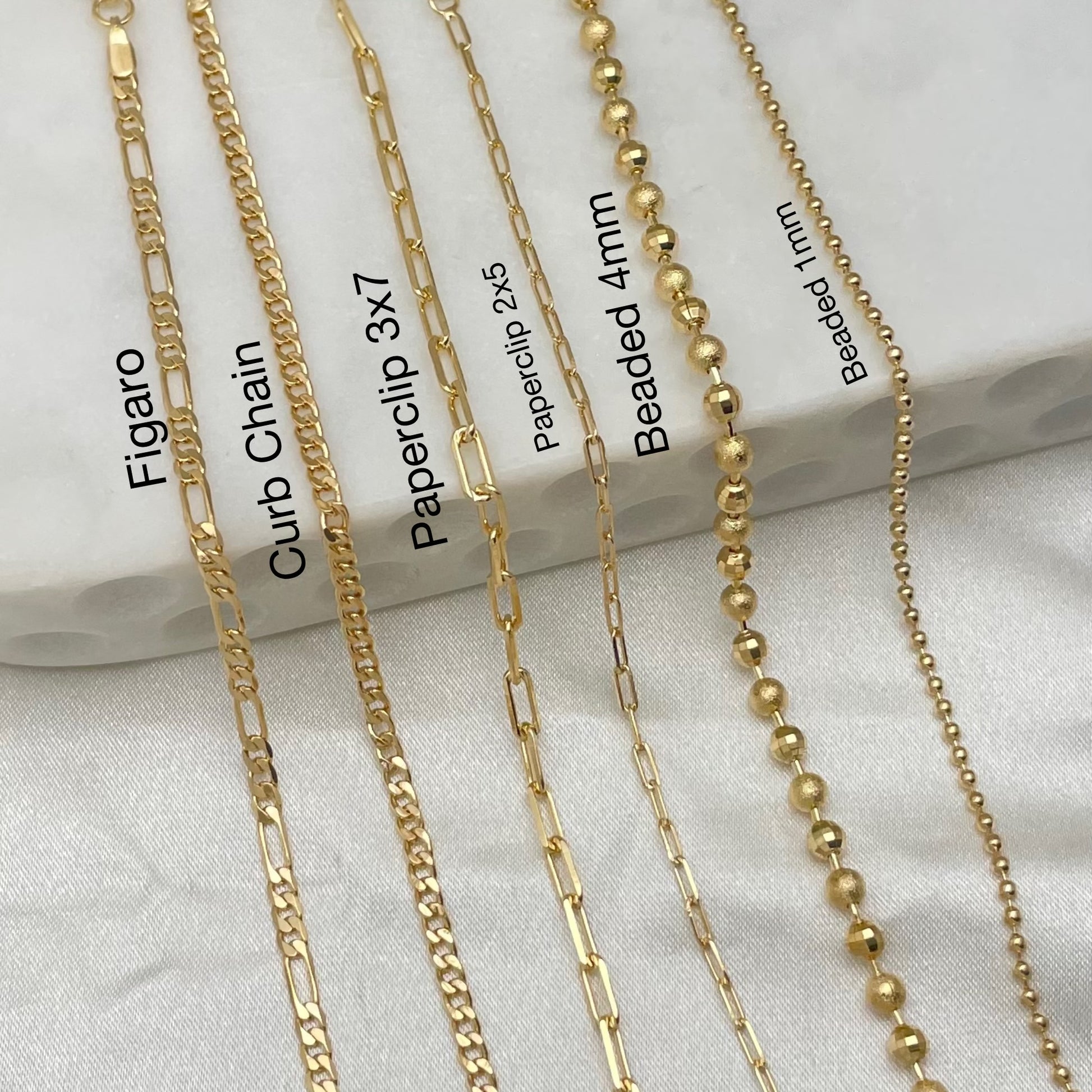 18k Gold Filled link chain bracelets, paperclip, Figaro, curb chain, beaded link 