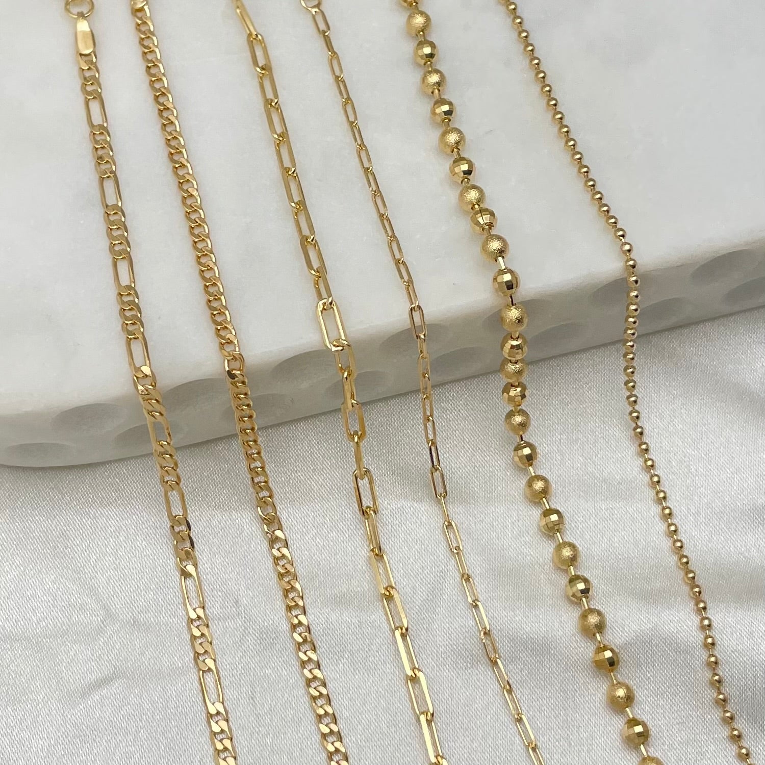 18k Gold Filled link chain bracelets, paperclip, Figaro, curb chain, beaded link 