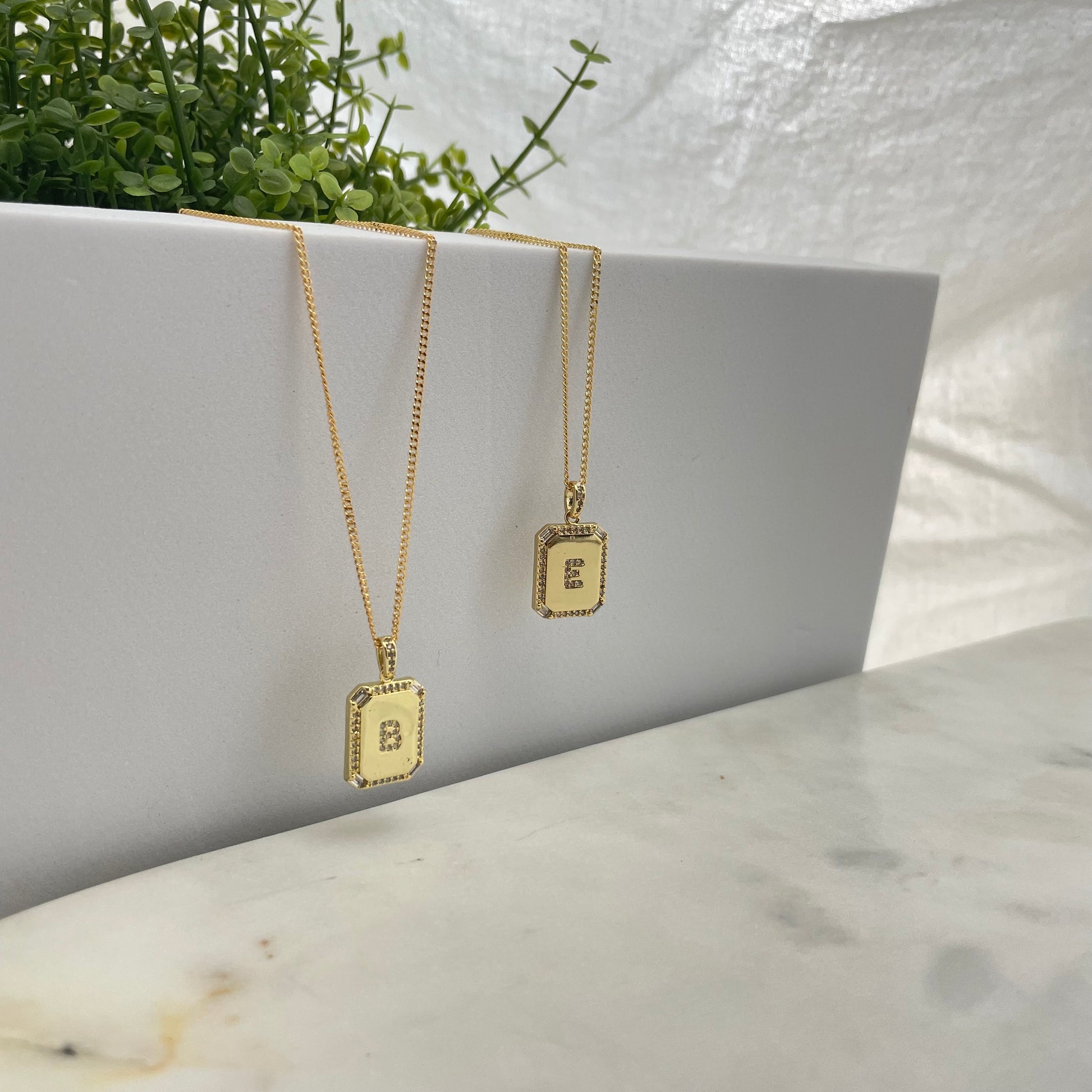 Square initial necklace in 18k gold filled chain necklace