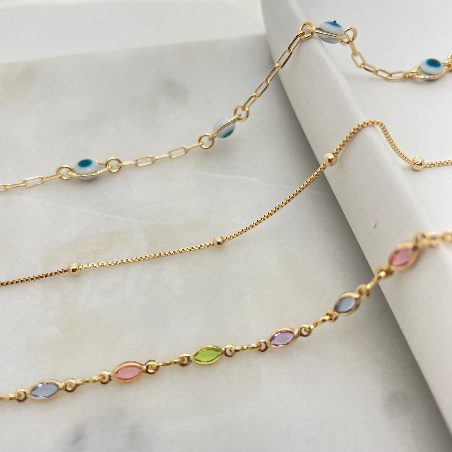 3gold filled anklets featuring evil eye anklet, satellite and colorful 