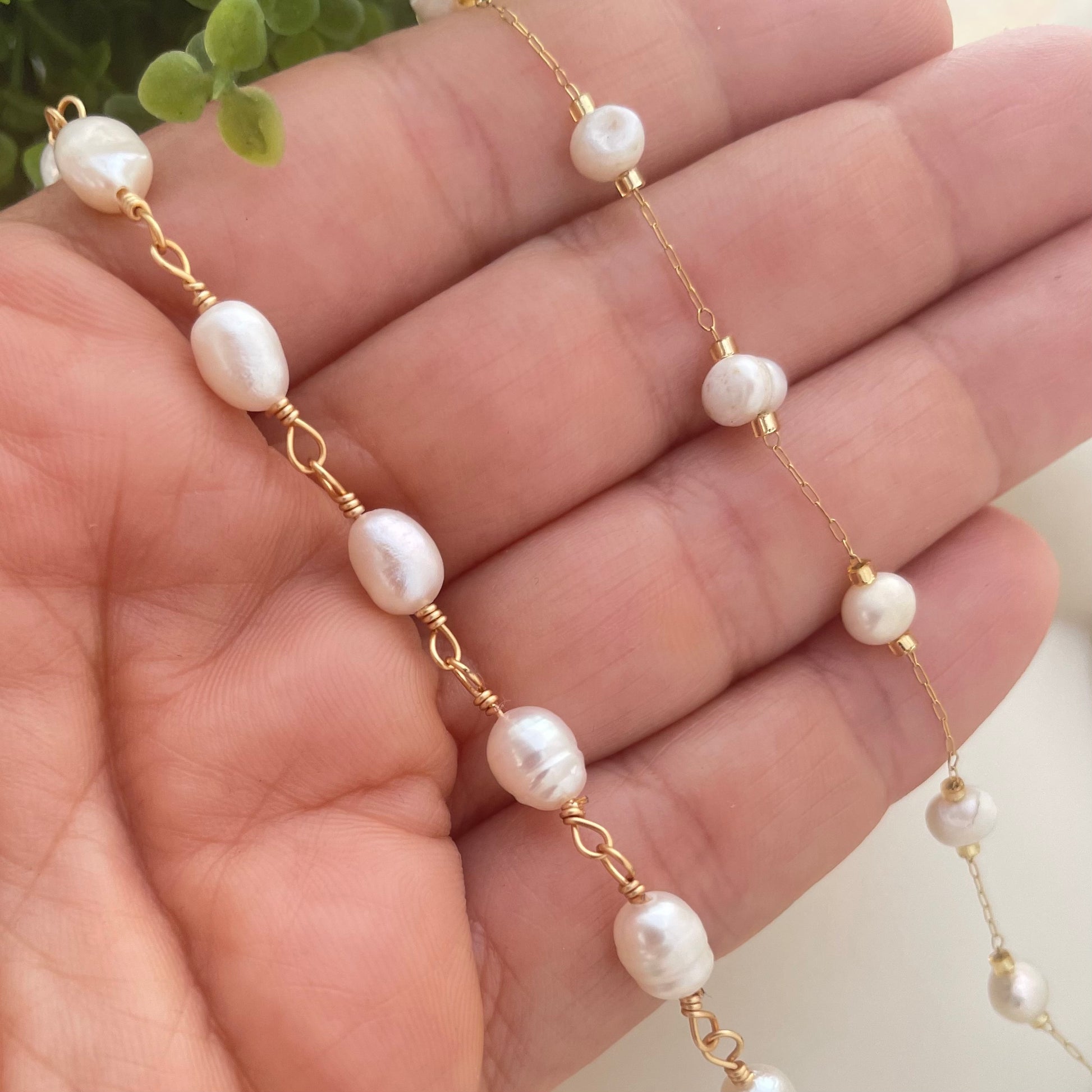 delicate pearl chain minimal gold jewelry 