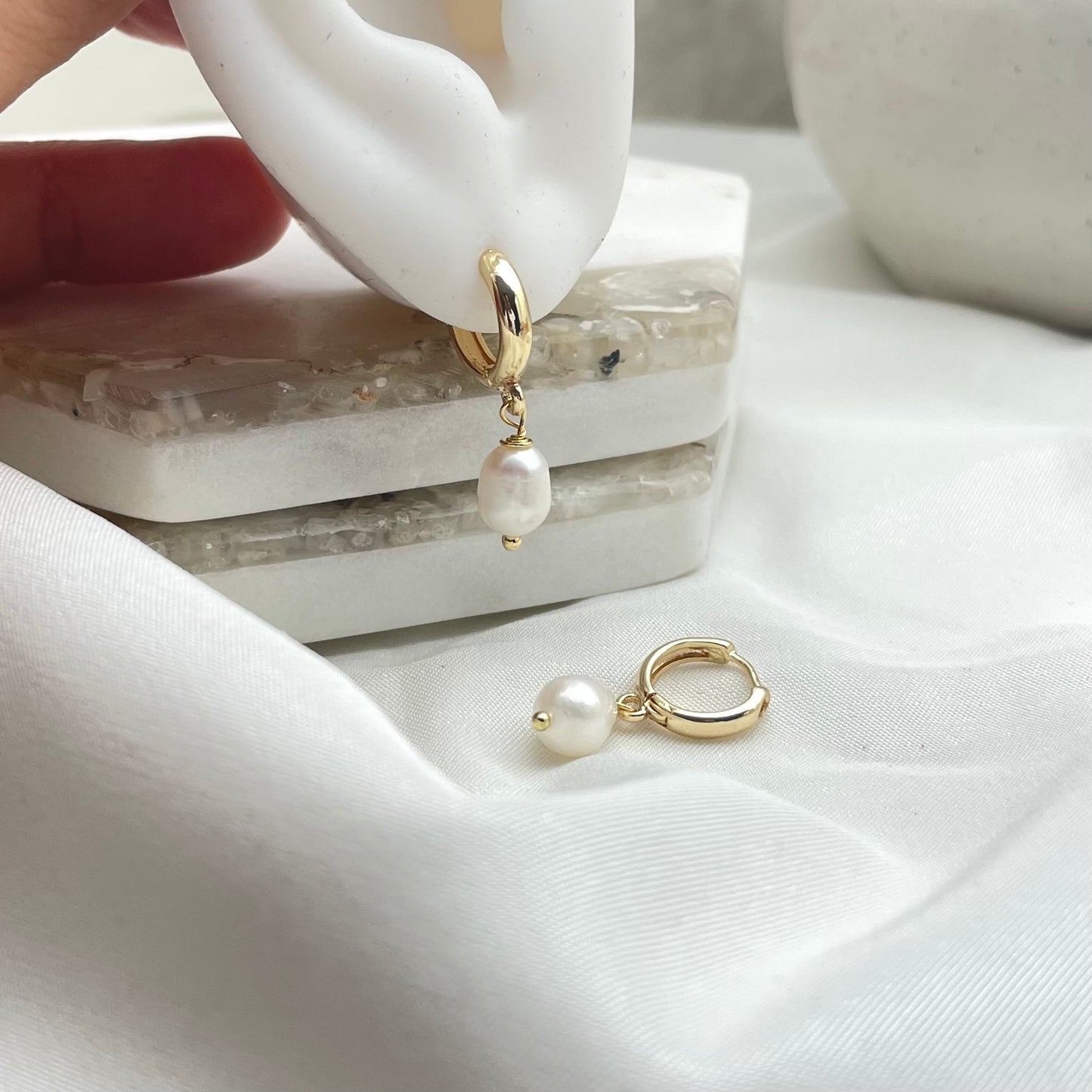 Pearl Dangle Hoop Earrings