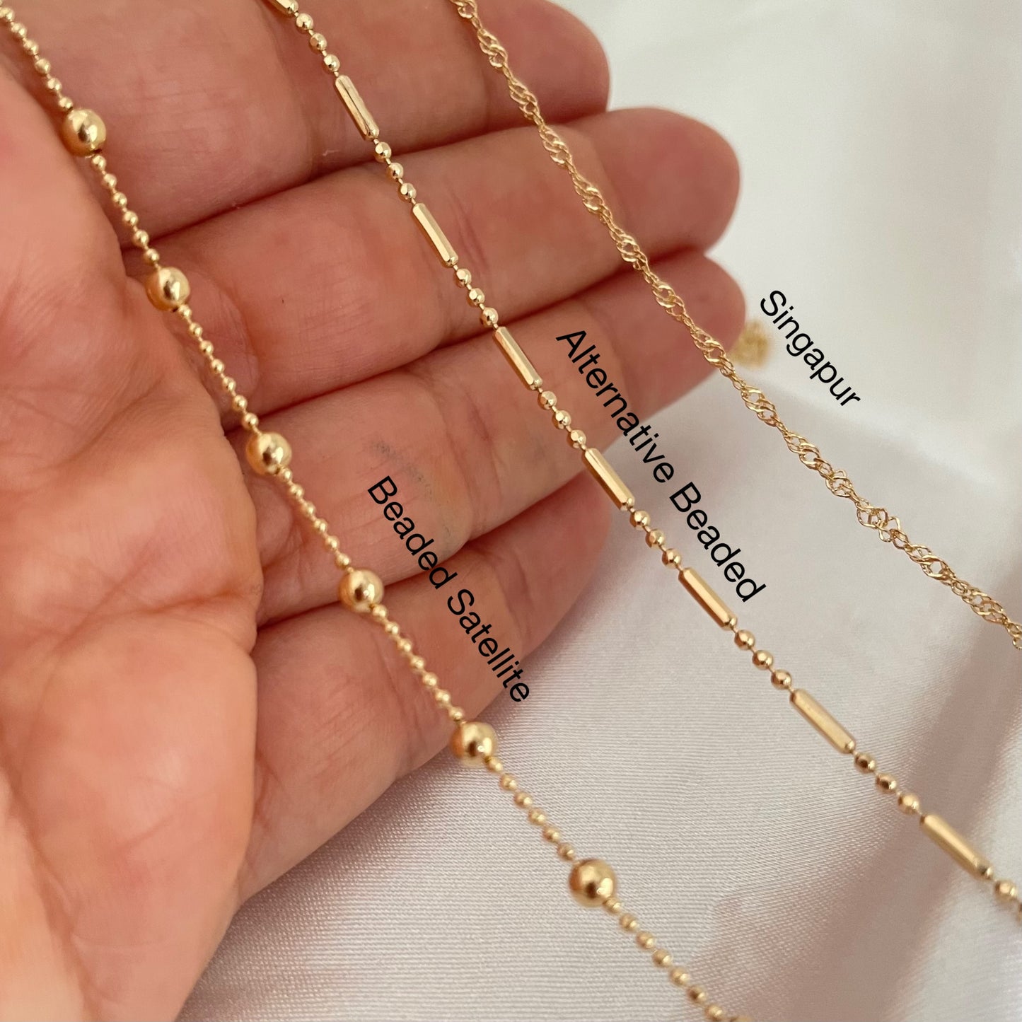 Dainty gold filled necklaces, singapur, beaded satellite and alternative beaded 