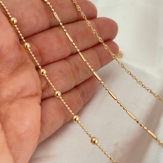 18k Gold filled beaded necklace, Alternative bead necklace, and Singapur link dainty Necklace