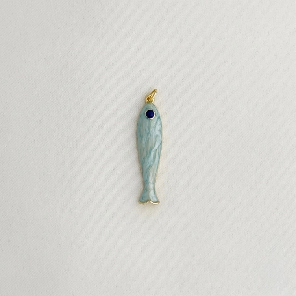 Enamel light blue fish with dark blue crystal eye