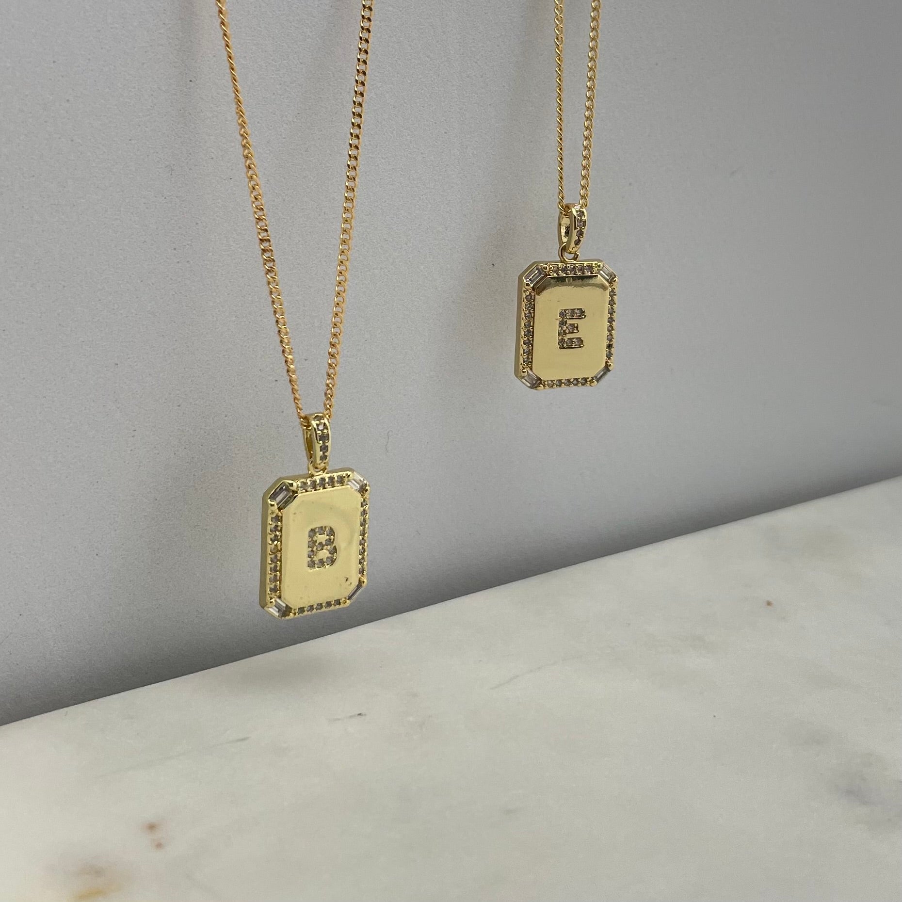 Square initial necklace in 18k gold filled chain necklace