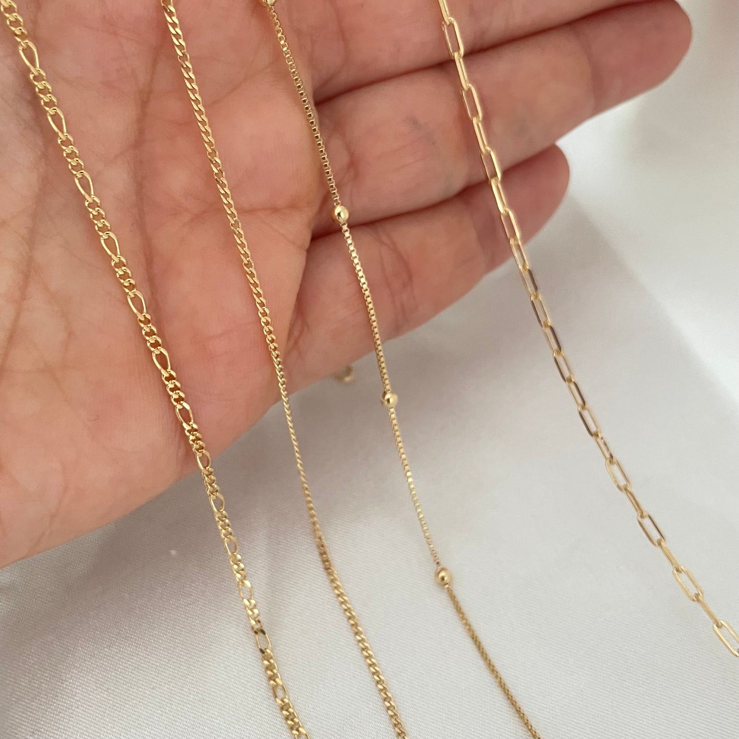 Gold filled chain necklaces, figaro, cuban link chain, satellite, paperclip