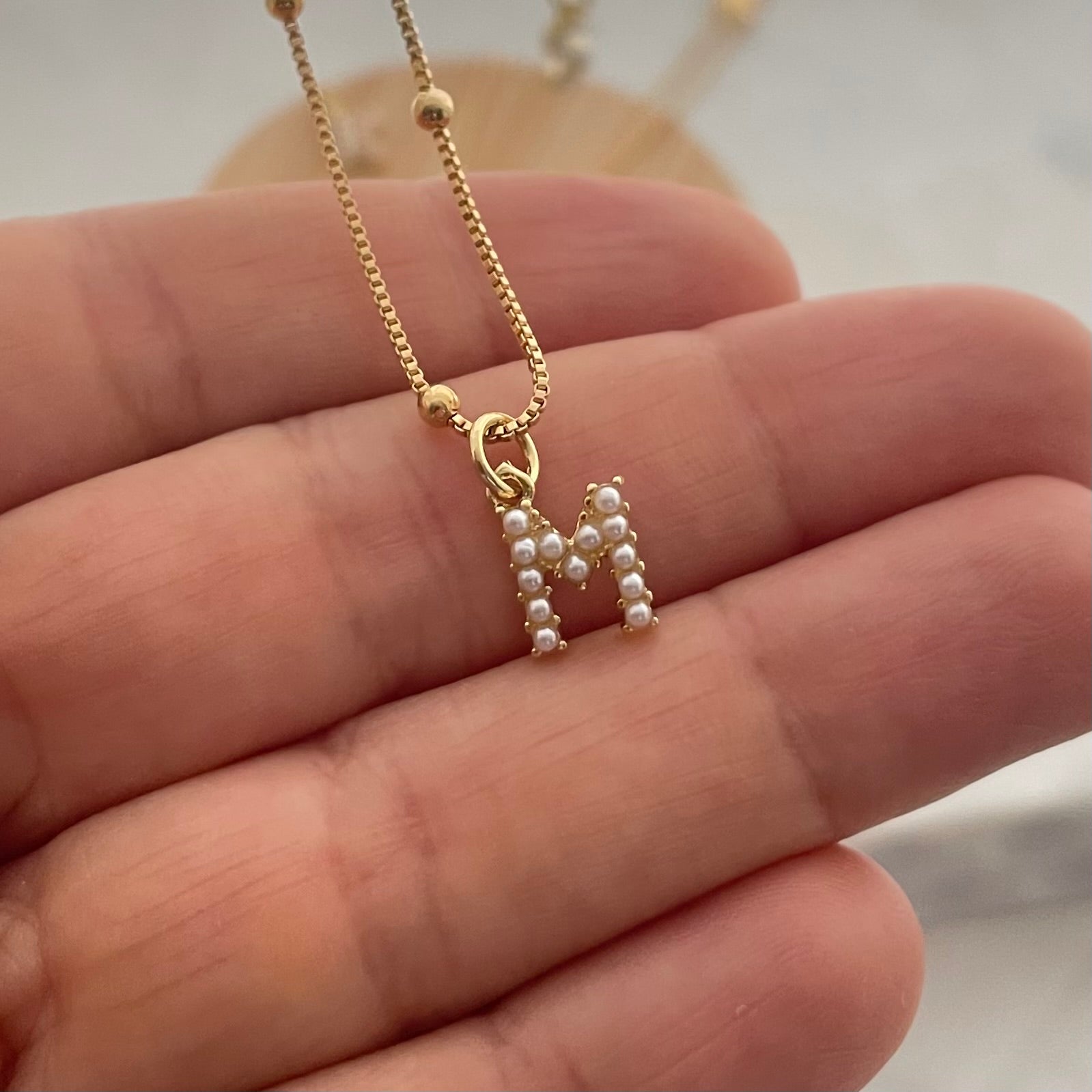 Gold Letter necklace with pearls minimal jewelry