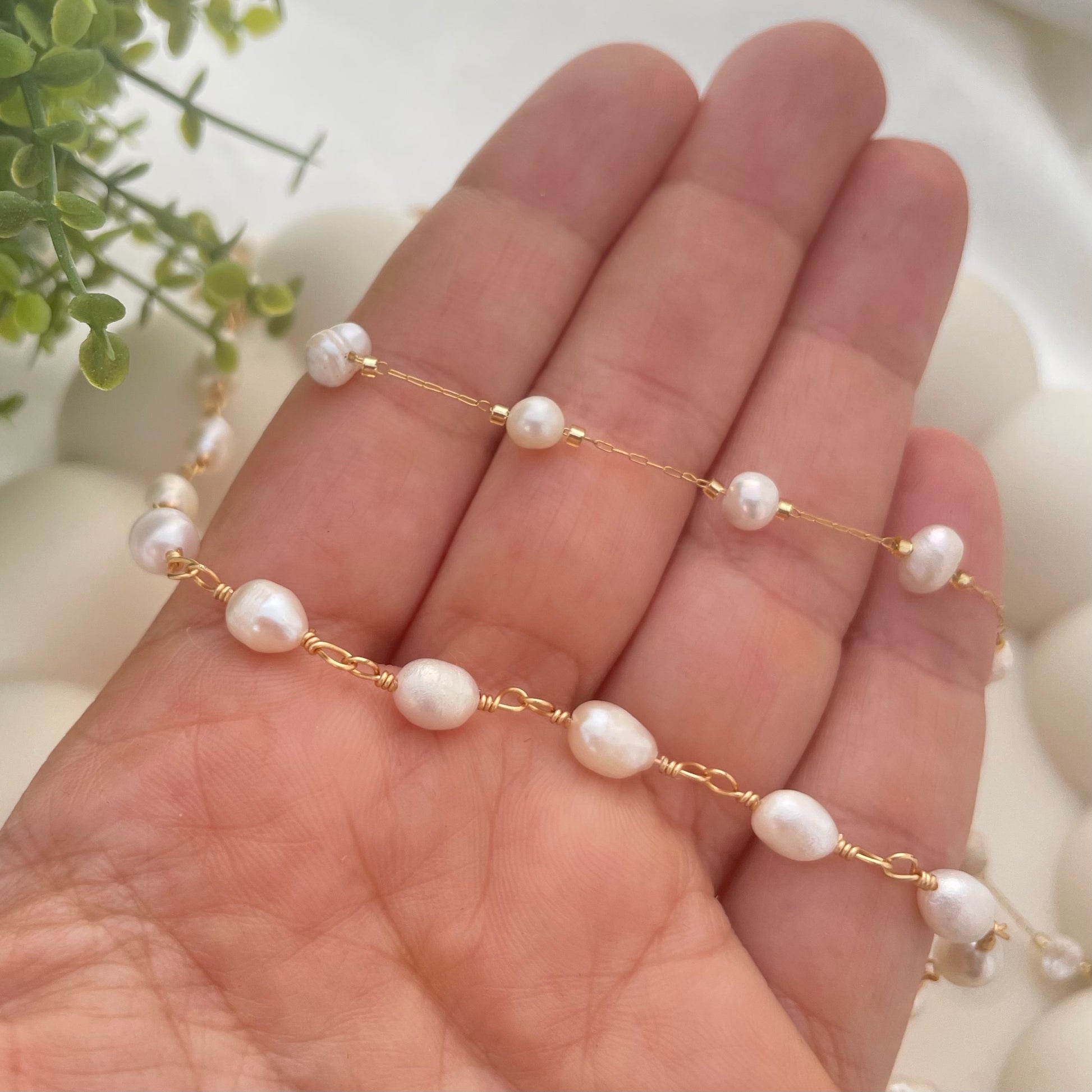 Small pearl necklace layering piece gold chain