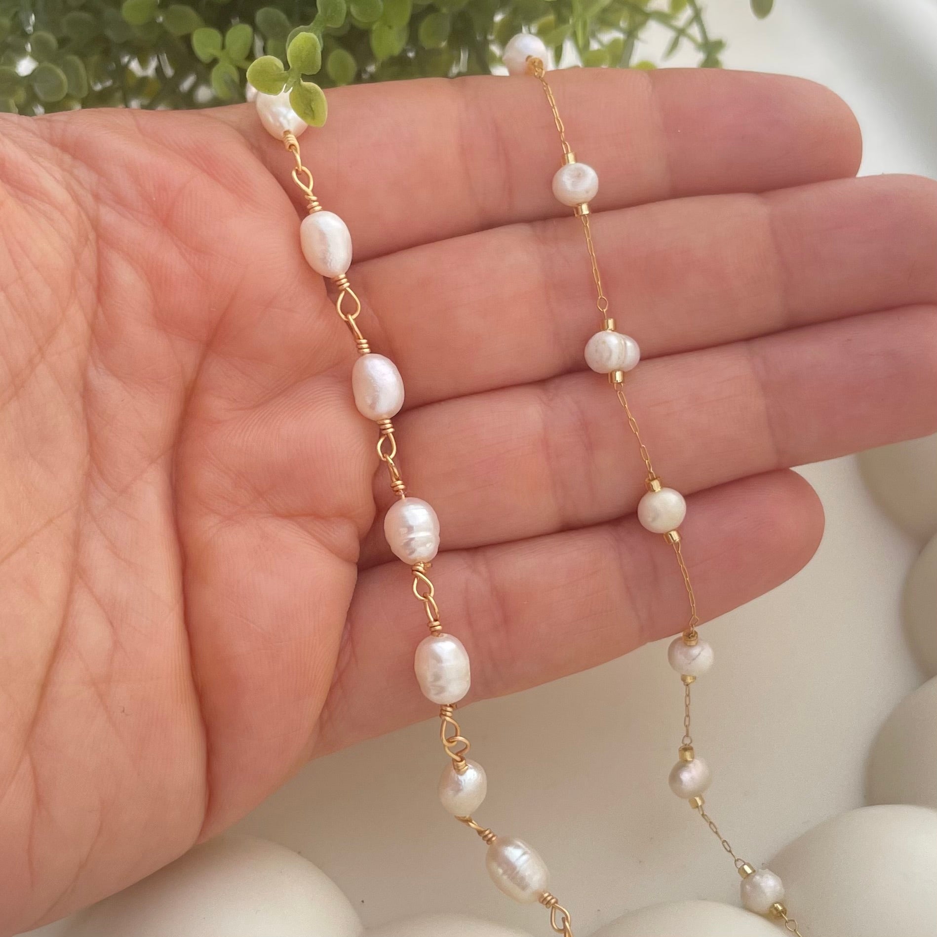 rice pearl necklace  wire wrapped and round shape pearl necklace stainless steel
