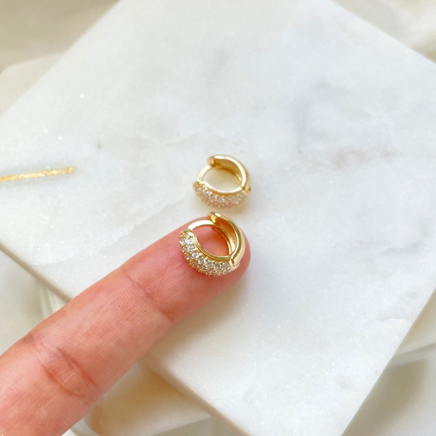 Pave chunky huggie hoop earrings in 18k gold filled size on hand