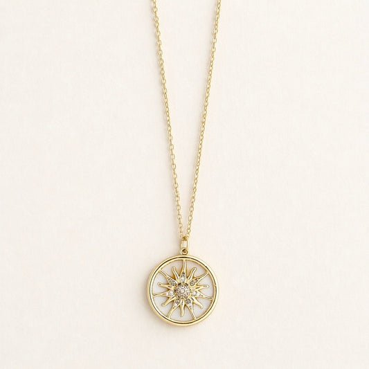 Gold Sun Necklace with crystal and mother pearl details 