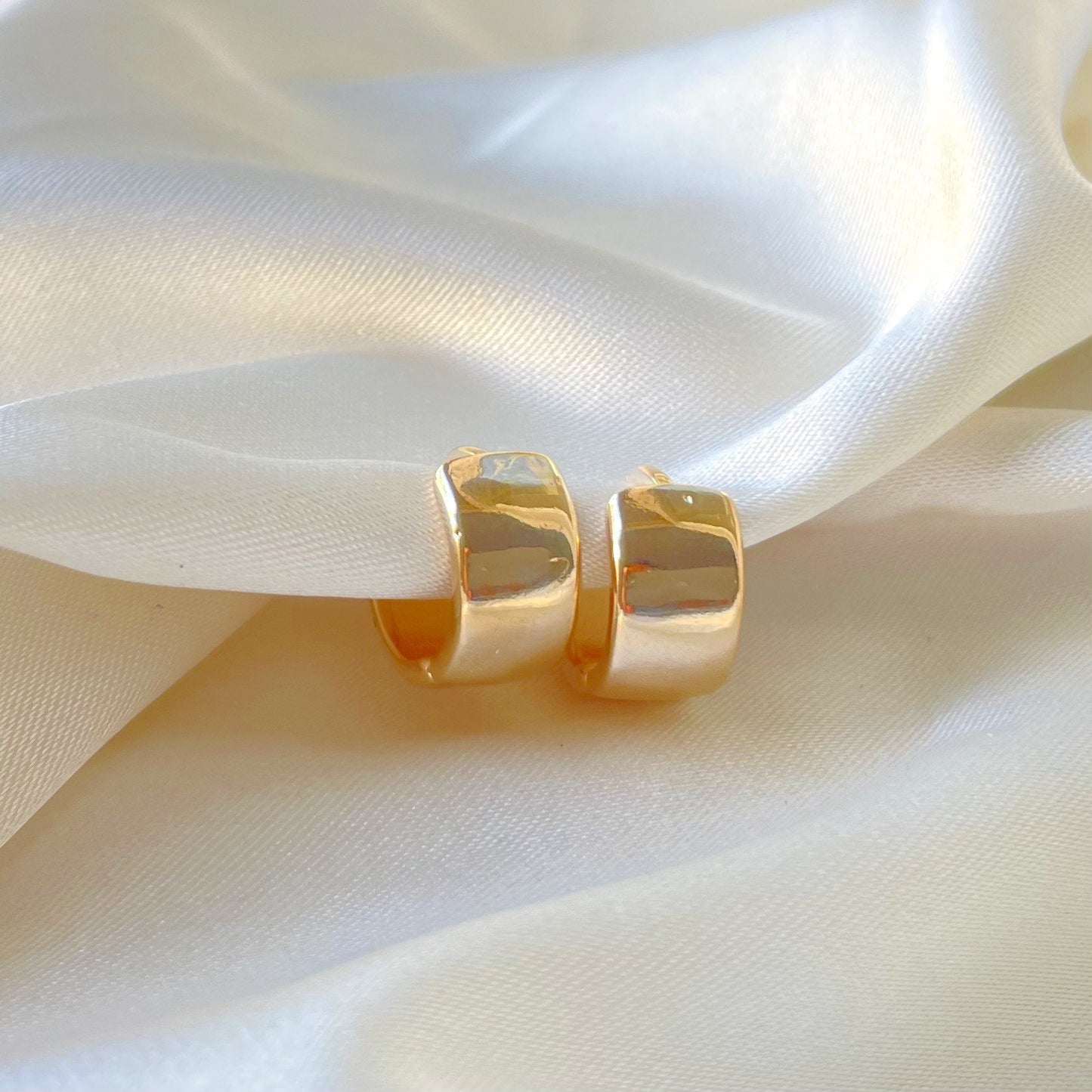 8mm wide thick huggie hoop earrings in 18k gold filled