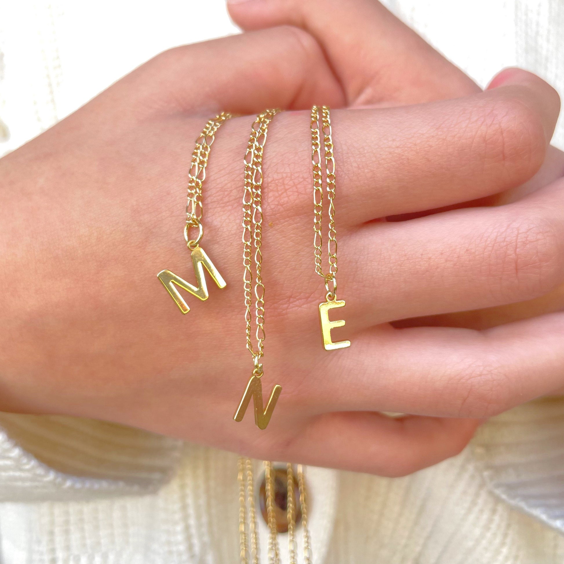 Gold small initial letter in 18k Gold filled chain necklace, letter gold plated