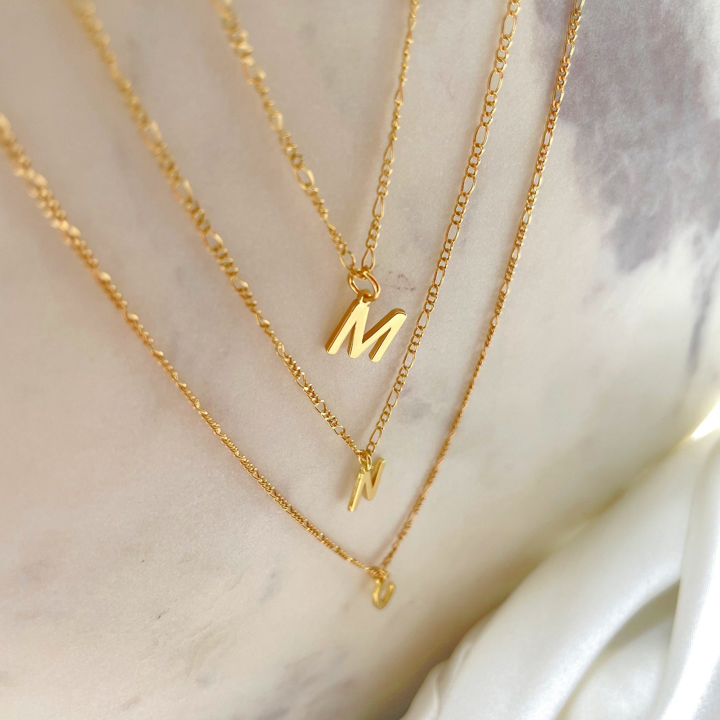 Gold small initial letter in 18k Gold filled chain necklace, letter gold plated