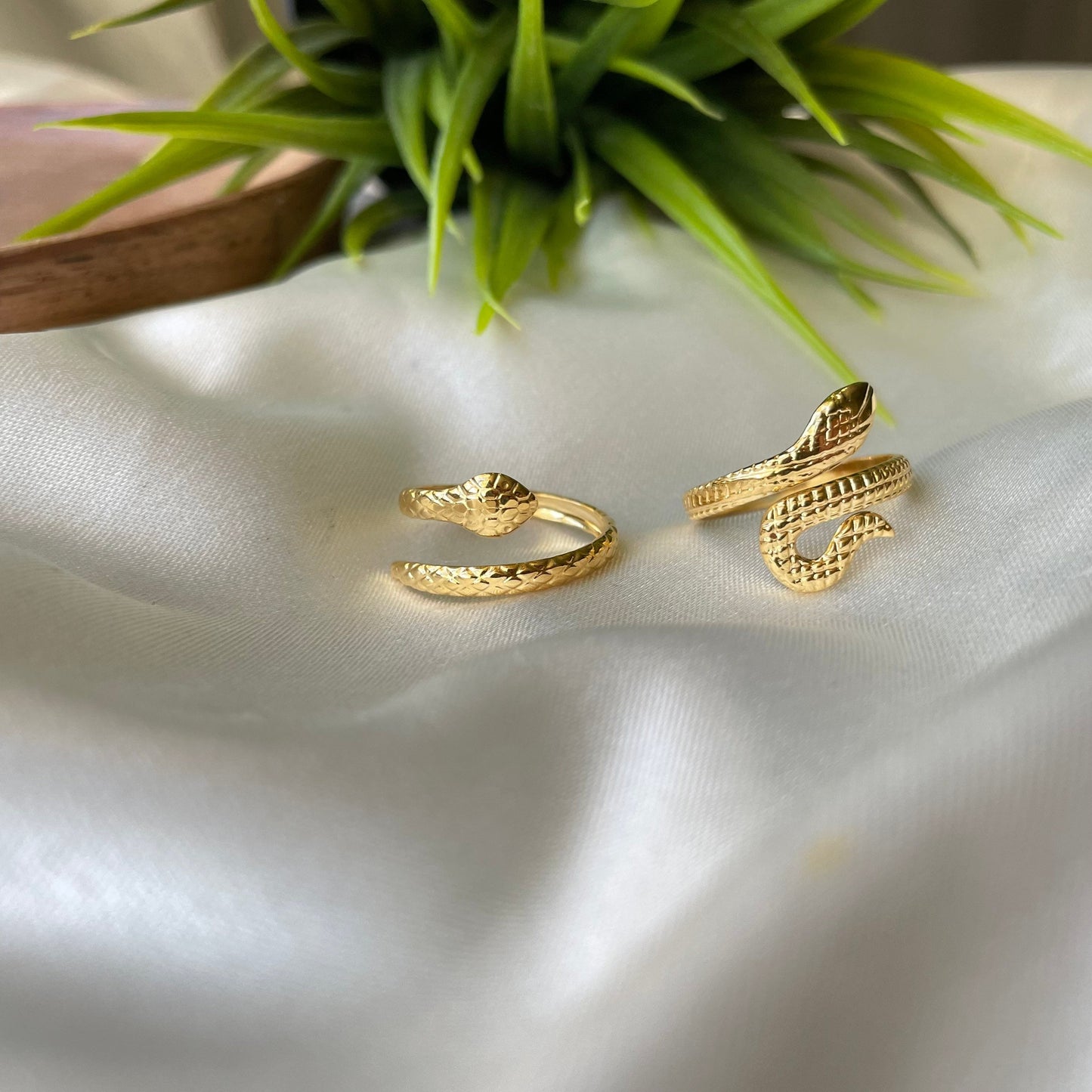 Set of 2 Gold Snake Stainless Steel Ring, 2 styles of snake rings. Waterproof and hypoallergenic