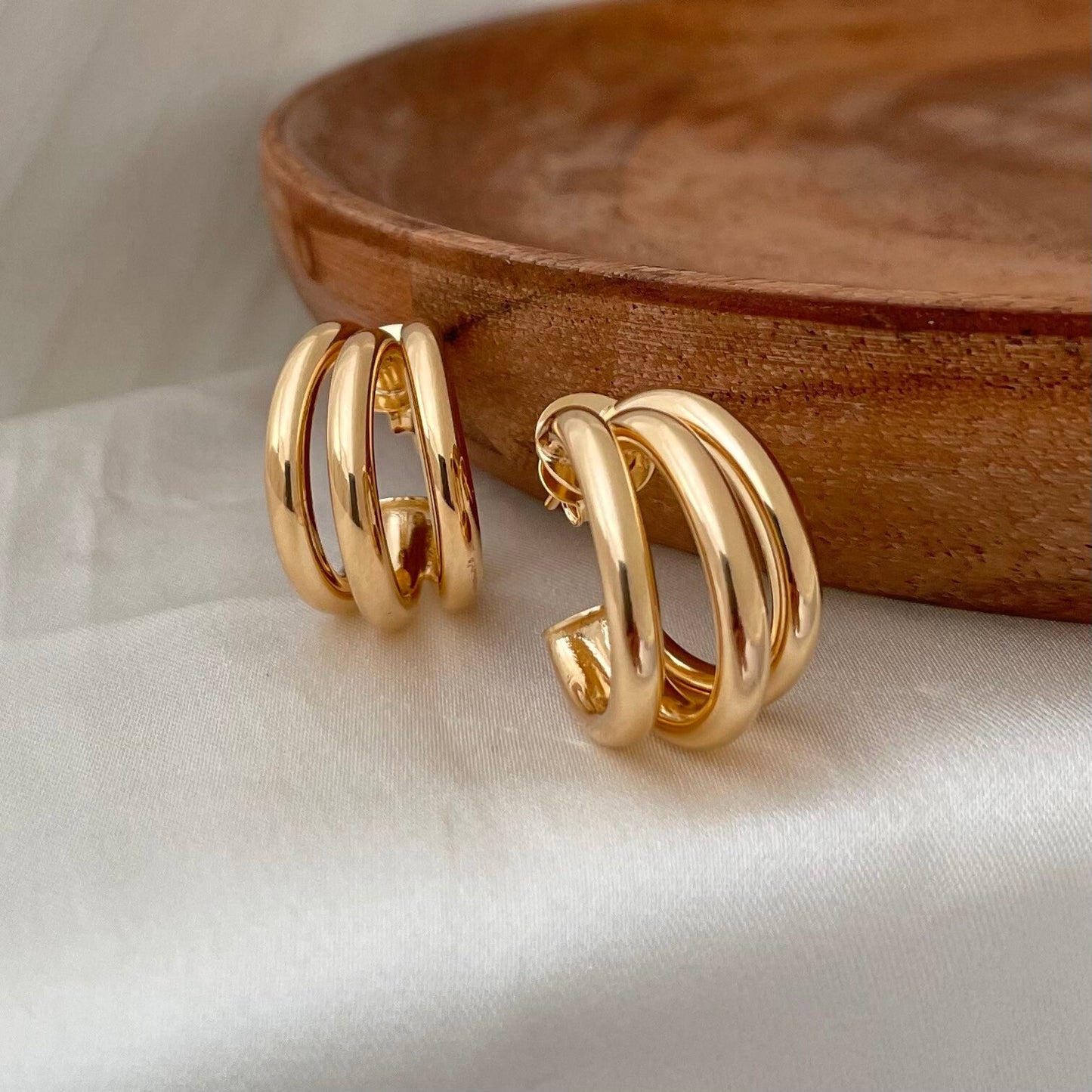 Three Band Hoop Earrings