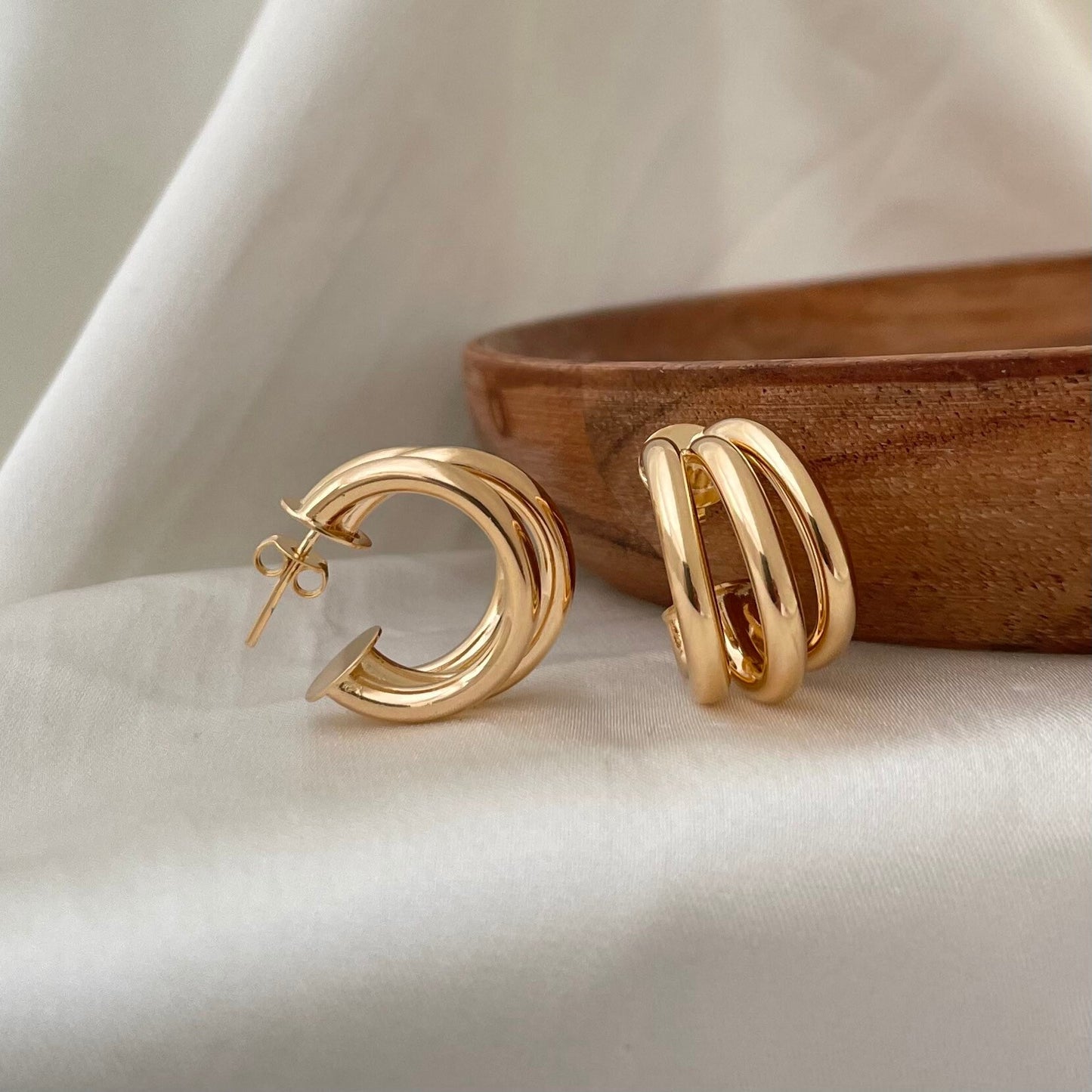 Three Band Hoop Earrings