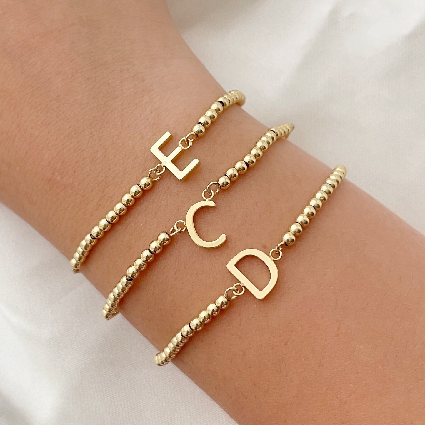 Personalized Beaded Initial Bracelet adjustable in gold plated