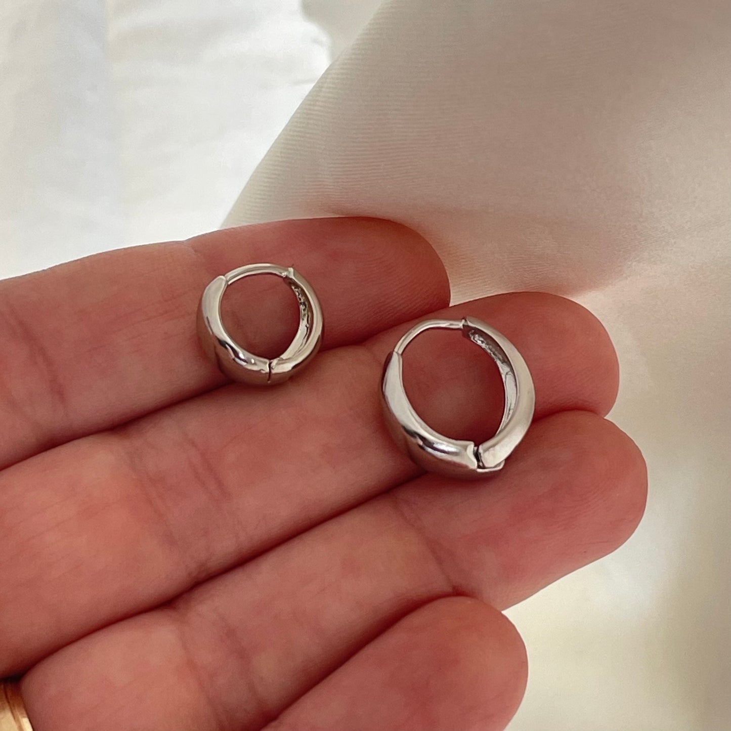 Thick Huggie Hoops Rhodium Filled