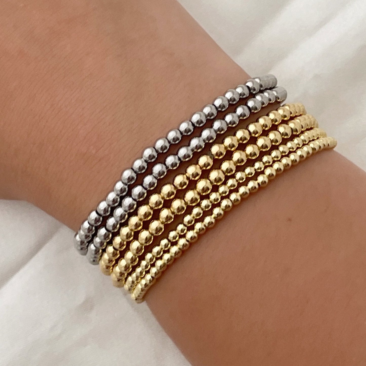 Stainless steel 3 or 4 mm Bead bracelet stack